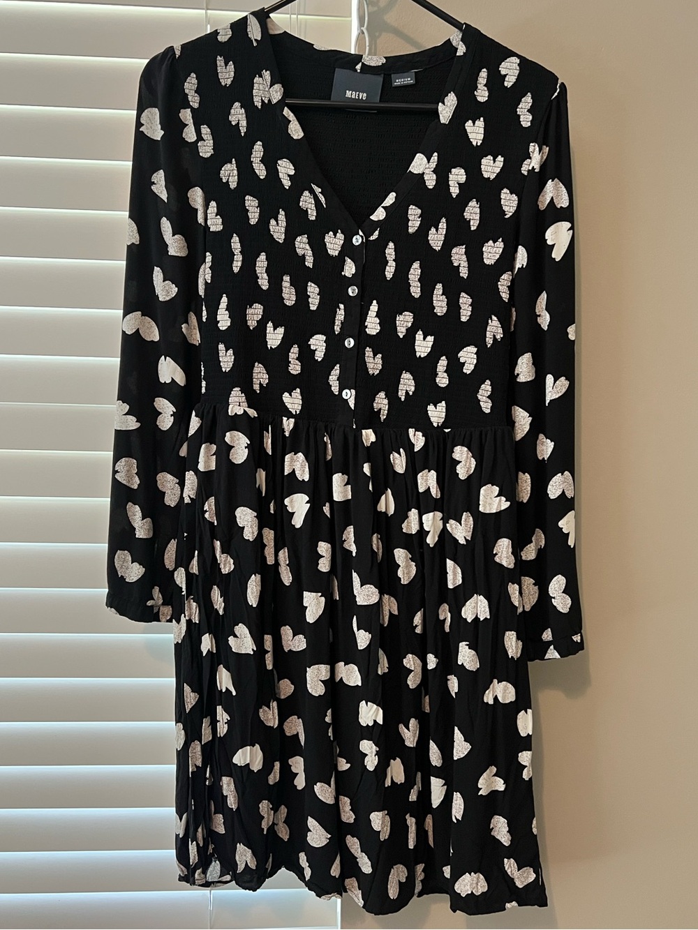 Maeve By Anthropologie Black Dress with White Heart Print SZ M - Picture 5 of 8